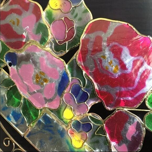 Vintage Capiz Shell Pansies Suncatcher - Picture 8 of 9